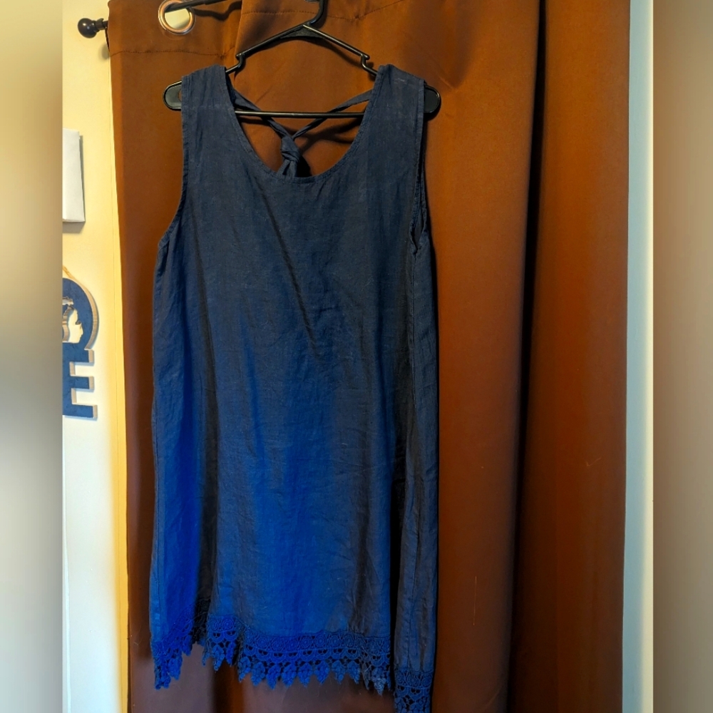 Navy Linen Dress Women's L